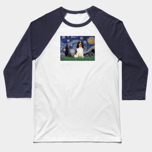 Starry Night Adapted to Include an English Springer Spaniel (brown-white) Baseball T-Shirt